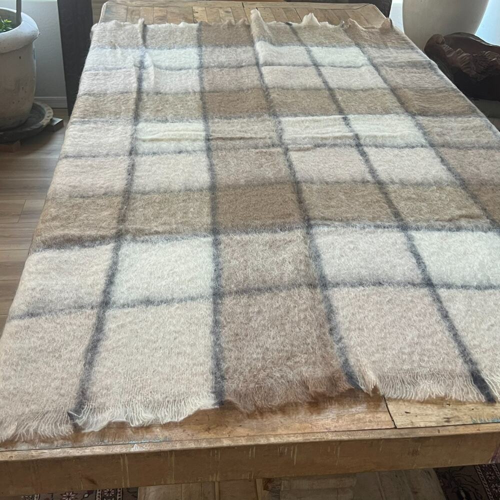 Super Soft Throw Blanket Mohair Wool Blend Brown Plaid Made in South Africa